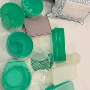 Assorted Green and White vintage Tupperware miscellaneous